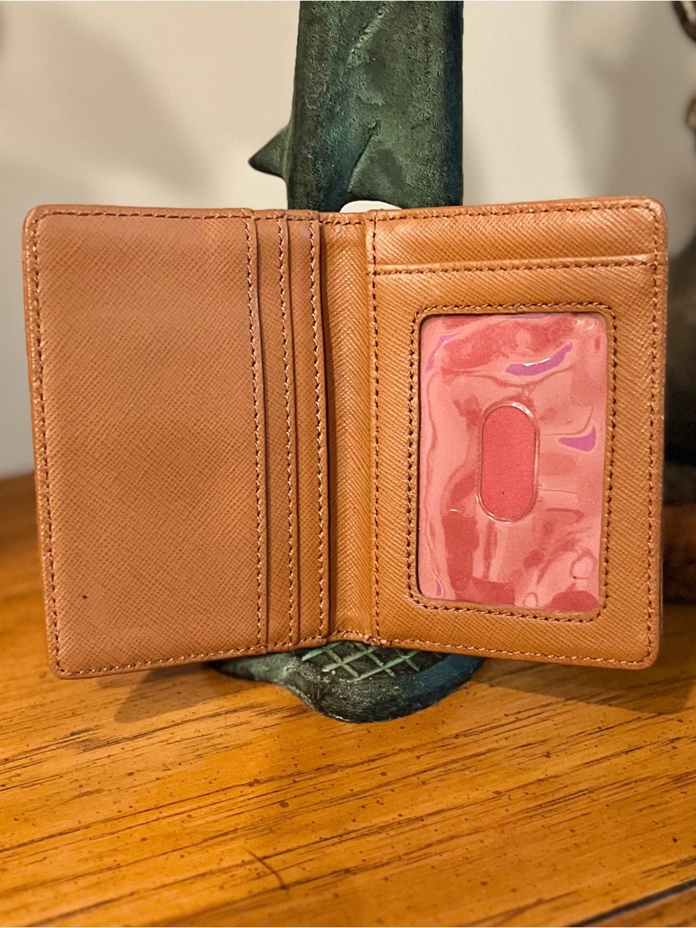 Tory Burch Cognac Bifold Leather Card & Key Holder with Gold Logo - Picture 3 of 4